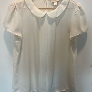LOFT Cream Blouse with Peter Pan Collar and Cap Sleeves